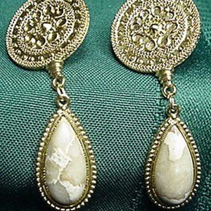 Drop Earrings with Genuine Tear Drop Stone---1928